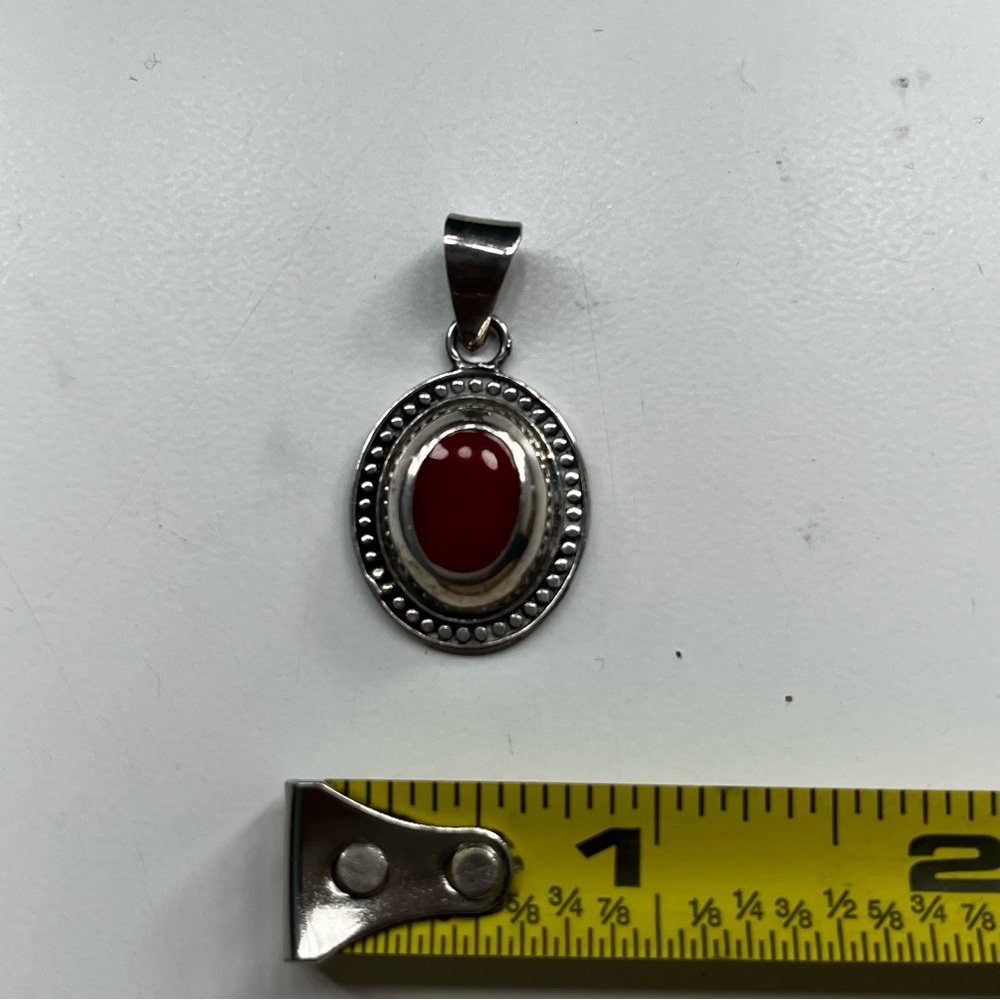 Vintage Mexico Sterling Silver‎ 925 Pendant Red Coral Stone - Picture 7 of 7
